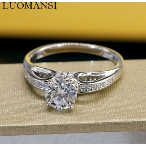 Luomansi Real 1 Carat Moissanite Ring Passed Diamond Test for Wedding Engagement Party 100%-S925 Silver Womens Jewelry Gift