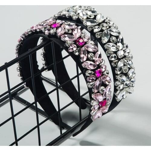 Fashion Rhinestone Luxury Baroque Headband Crystal Flower Bling Handmade Hair Band Women Party Hair Accessories