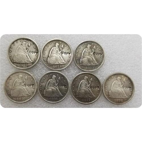 USA 1875,1875S,1875CC,1876,1876CC,1877,1878 Liberty Seated Twenty Cent Copy Coins