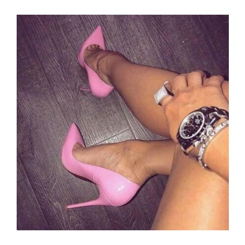 Moraima Snc Sexy High Heel Shoe Pointed Toe 12/10cm Woman Pumps Pink Patent Leather Party Dress Shoe Nude Blue Yellow