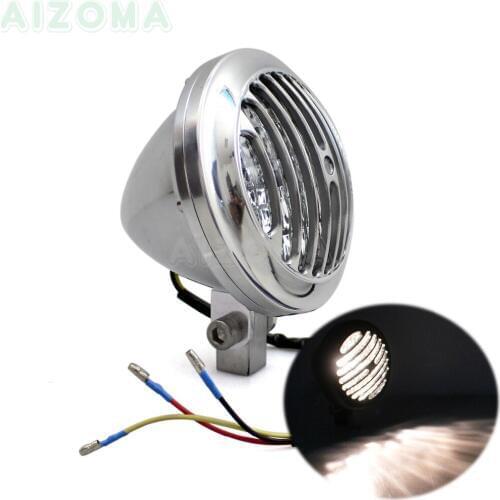 Motorcycles 5'' Aluminum Ingots Headlights w/ Cut Grille 12V/35W For Harley Cafe Racer Yamaha Kawasaki Bobber Custom Head Light
