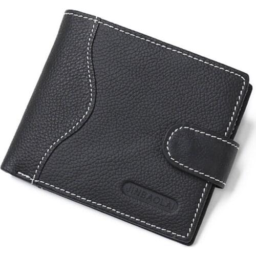Mens Wallet Genuine Leather Black Short Coin Purses Business Male Sewing Thread Multifunction Hasp Card Holder Money Clip
