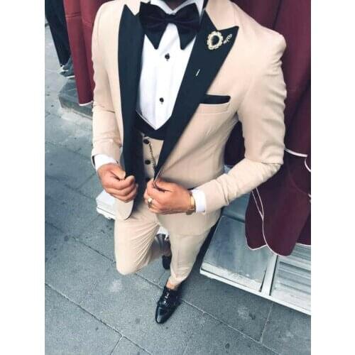 The latest fashion peak lapel mens suit jacket groom wedding ball business dress 3 piece slim fit tuxedo terno masculino