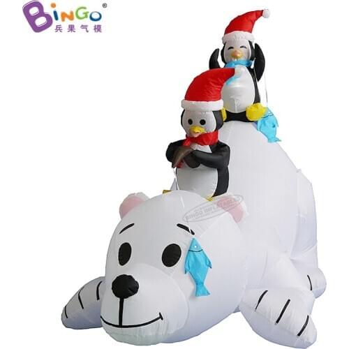 Lovely 5x3 Meters Inflatable Bear With Penguins For Christmas Party Decoration / Inflatable Cartoon Combination For Sale - Toys