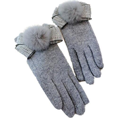 New Fashion Women Ladies Mittens Thermal Lined Touch Screen Warm Winter Cute Pom Pom Gloves Black Gray Pink