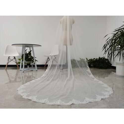 One layer cathedral length wedding veil white/ivory tulle lace edge veil with comb bridal veil