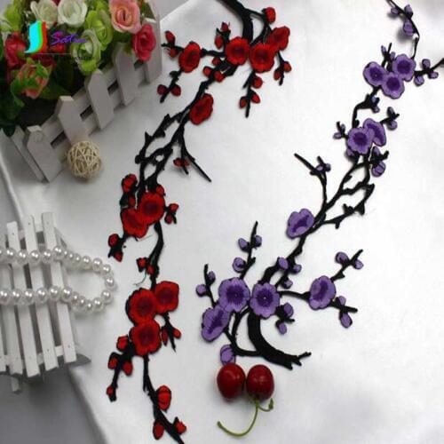 Wholesale Plum Flower Embroidery Patch For Show Costumes DIY Decoration Patch,Embroidered Flower Cloth Paste S0530H 34*15cm