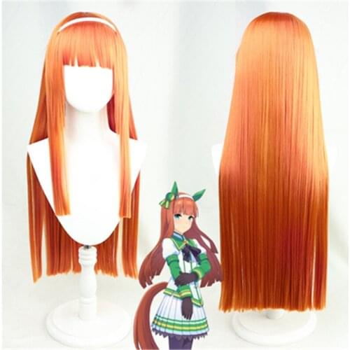 Uma Musume Pretty Derby Cosplay Wig 02 Silence Suzuka Orange 80CM Long Straight Synthetic Hair + Wig Cap+ Headwear