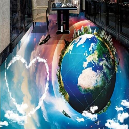 Beibehang Personalized custom floor surfing sky blue sky white clouds earth home living room 3D floor wear decorative painting