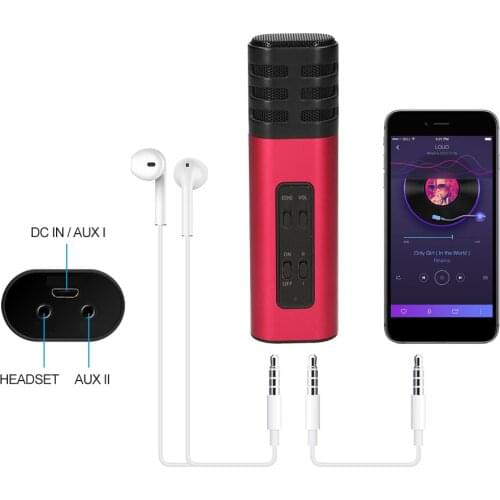 Mobile Karaoke Handheld Microphone Mic Built-in Rechargeable Battery for Smartphone Live Streaming Singing Webcast