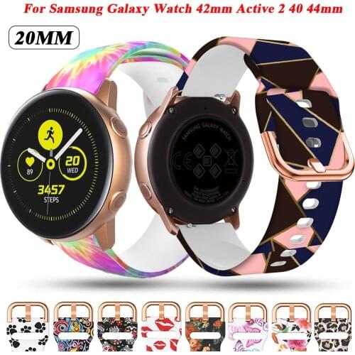 20mm Printing Silicone Watchbands For Samsung Galaxy Watch 42mm 3 41mm/Active 2 40mm Bracelet Band Straps Active2 44mm Wristband