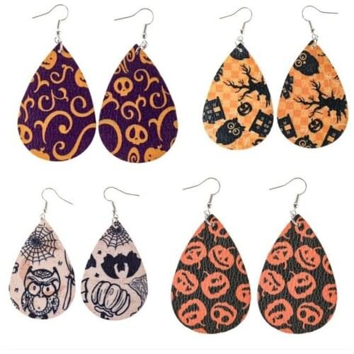 Christmas Leather Earrings Set Halloween Leather Drop Earrings European and American Holiday Earrings Skull Earrings