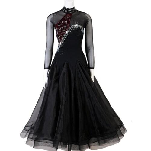 Modern Dance Performance Stage Outfit Ballroom Dance Competition Dress For Women Diamond Long Sleeve Waltz Dance Dress DQL2815