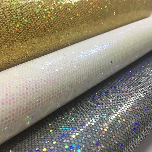 135x30cm Holographic Shiny Thin Chunky Glitter Faux Leather Fabric Sheet Knitted Backing for Shoes/Bag/Hair Bow/DIY Accessories