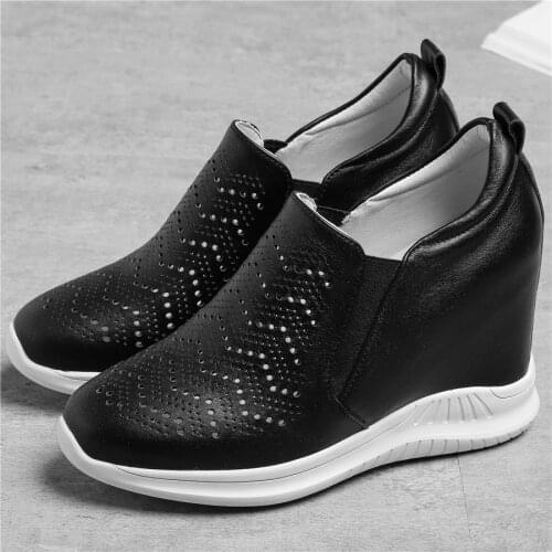 Fashion Sneakers Women Breathable Genuine Leather Wedges High Heel Ankle Boots Female Round Toe Platform Pumps Shoe Casual Shoes