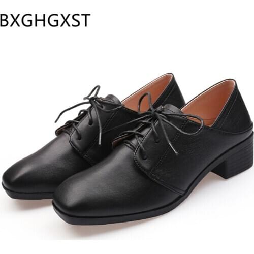 Vintage leather shoes women block heels oxford shoes for women fashion black high heels luxury shoes women designers buty damski
