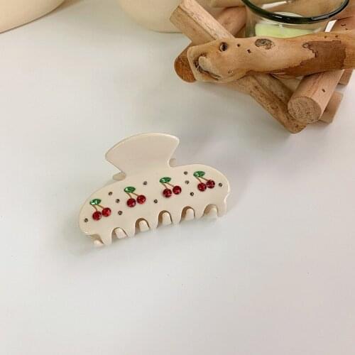 U-Magical Summer Sweet Milky White Rhinestone Cherry Geometric Hair Claw for Women Arcylic Shark Hair Clamps Hair Accessories
