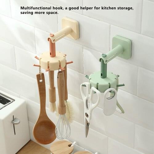 Storage Hanger 360° Rotatable Kitchen Spoon Rack Wall Mounted Plastic Bathroom Towel Shelf