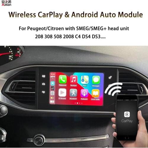 AZTON Car Video Interface For Peugeot 308 CarPlay Wireless Rear front Camera Adapter Android Auto Mirror Link Siri Spotify Waze