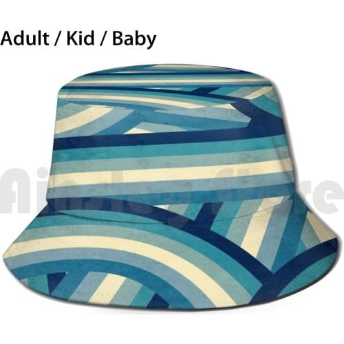 Vintage Faded 70s Style Blue Rainbow Stripes Sun Hat Foldable UV Protection California Cali Blue Blue Stripes Rainbow