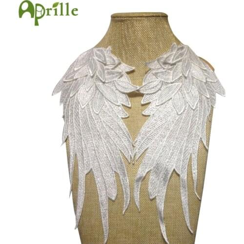 1 pair 3d white wing embroidered patches for clothes sew on clothing stripes diy applique lace fabric sticker embroidery badges