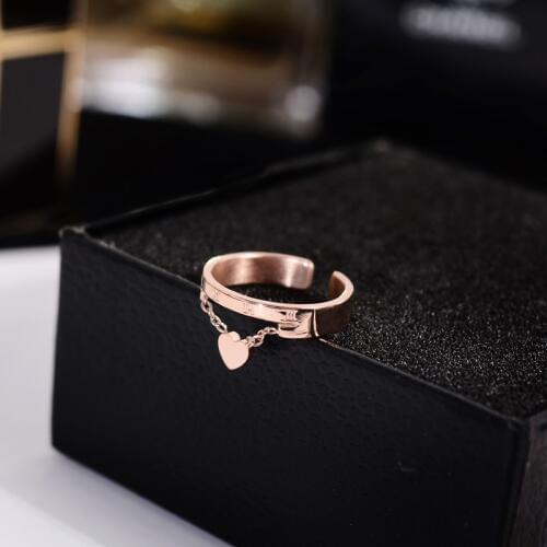 YUN RUO 2018 Fashion Heart Pendant Open Rings Rose Gold Color Fashion Titanium Steel Jewelry Birthday Gift Woman Drop Shipping