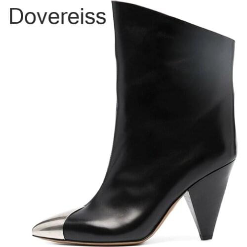Dovereiss Fashion Womens Shoes Winter New Pointed Toe Sexy White Red Slip On Genuine Leather Strange Style Heels 40 41 42 43