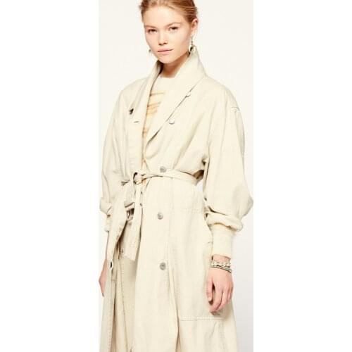Women Trench 2021 Autumn Retro All-match Belt Buckle Long-sleeved 100% Cotton Trench Commuter Fashion Mid-length Coat
