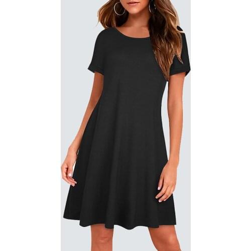 Casual Sun Short Sleeve Pure Color Women Fashion O Neck Basic Straight Daily Dress 1HA211