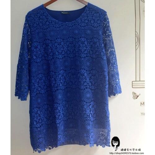 Fashion new women spring summer big size chiffon lace stitching three quarter sleeve solid color mini lady casual dress