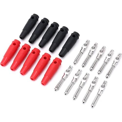 10pcs Nickel Plated Brass 4mm Male Screw Stackable Banana Plug Connector Solderless Type Red Black Soft PVC Insulator