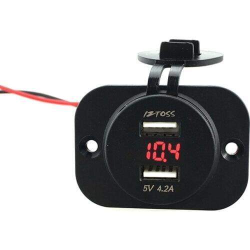 2.1A&2.1A Dual USB Cigarette Lighter Power Charger Adapter Socket panel with 12V red led voltmeter