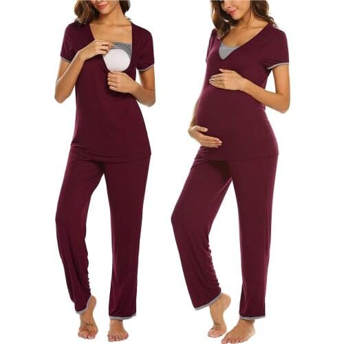 2021 Women Maternity Pajamas Sleepwear Sets Short Sleeve Breastfeeding Pregnancy Nursing Pajamas Two-piece home service