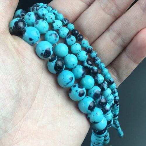 Natural Stone Blue Black Jaspers Rain Flower Round Loose Beads For DIY Jewelry Making Bracelet Accessories 15'' 4 6 8 10 12mm