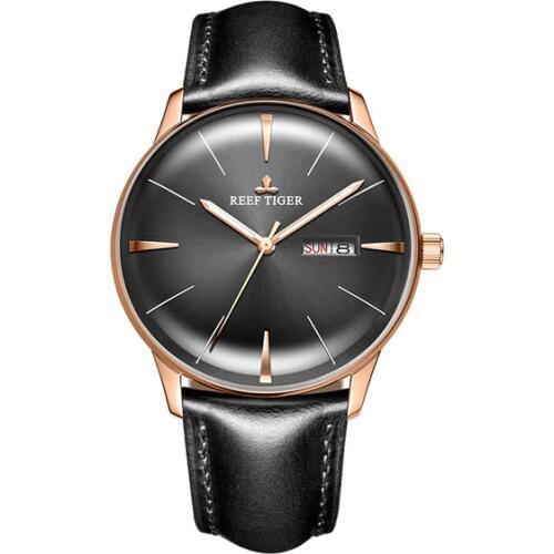 Reef Tiger Aurora Serier RGA8238 Men Fashion Business Ultra Thin Dual Calendar Dial Automatic Mechanical Wrist Watch - Leather