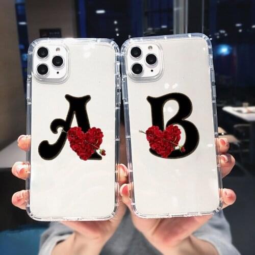 ZUIDID Funny Initial Letter A Z Phone Case For iPhone 12 11 Pro MAX XS X 7 SE20 XR 8Plus Rose Flower Clear Soft TPU Cover Fundas