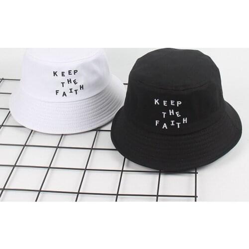 Keep The Faith Letter Embroidered Fisherman Hat Womens Bucket Hat Minimalist Summer Mens Outdoor Hiking Hat Unisex Panama Cap