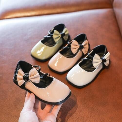 Children soft shoes non-slip kids baby leather shoes autumn/spring girls princess shoes with bow fashion casual sneakers shoes