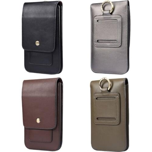 Men Cell Phone Belt Holster Case Vertical Hanging Waist Pack Bag Luxury Vintage Faux Leather Card Holder Wallet Pouch