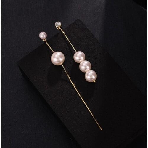 Dorado Tassel Simulated Pearl Pendant Long Drop Dangle Earrings For Girl Asymmetry Chain Crystal Brincos Wedding Jewelry Gift