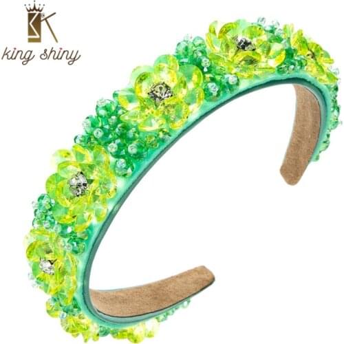 King Shiny Personality Candy Color Crystal Flower Headband Luxury Sparkly Rhinestone Beaded Solid Color Hairband Bridal Headwear