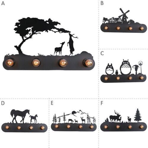 Loft Industrial Mural Led Wall Lamps Retro Vintage Horse Cartoon Art Deco Wall Lighting Edison Bulb Fixture Home Bathroom Light