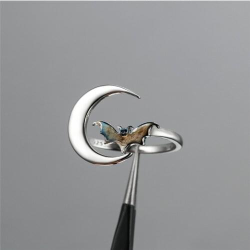 Minimalist Female Bat Adjustable Thin Ring Dainty Silver Color Moon Gift Ring Trendy Halloween Party Small Rings For Women