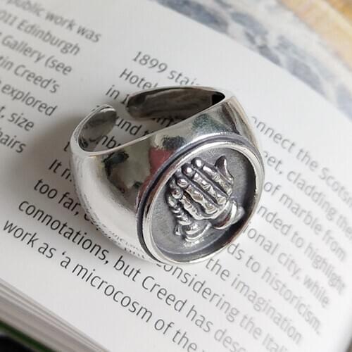 BOCAI 100% Real pure s925 silver jewelry retro heavy industry prayer prayer for good luck men and women ring
