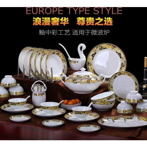 Guci Jingdezhen glazed Bone China Cutlery Set ceramic ware Dish Set bowl 58 heads of rich real gold