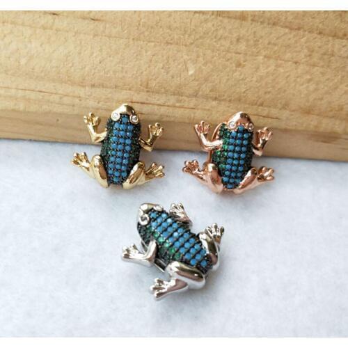 5 Pieces Common pond frog Double Bails Connector CZ zircon Micro pave crystal Charm DIY Bracelet necklace Jewelry Findings CT449