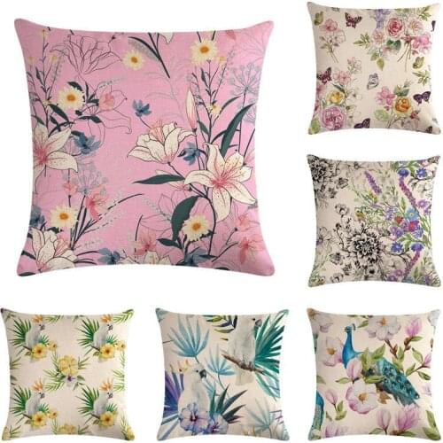 Nordic Pink Flowers Leaf Pillow Cover Floral Plant Cushion Cover Home Decoration Linen Pillow Case