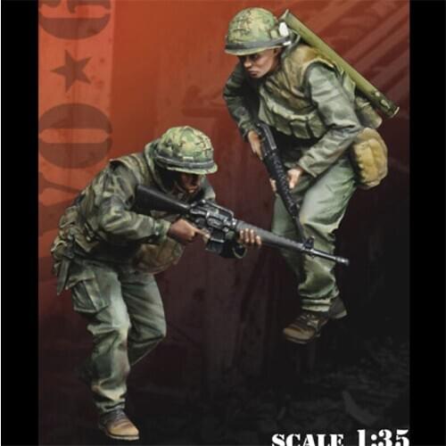 2pcs Unpainted Soldiers Resin Figure 1/35 Scale Model Kit Assembly Models Kit Resin Colorless Self-Assembled Toy No.416