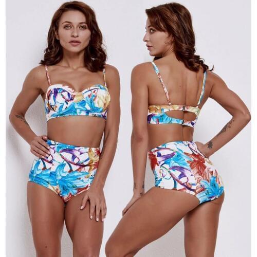 2019 New Flower printed Women Swimsuit Sex Bikini Set Padded Bra Triangle Body Suits Two Piece Swimsuit