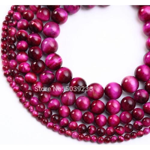 Wholesale Natural Stone Magenta Rose Tiger Eye Beads Round Loose Beads 4 6 8 10 12mm for Jewelry Making Necklace Bracelet DIY